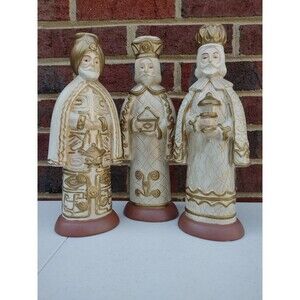 Vtg Wisemen Ceramic Christmas Taper Candle Holders 11" ca.1967 MCM Artist Signed